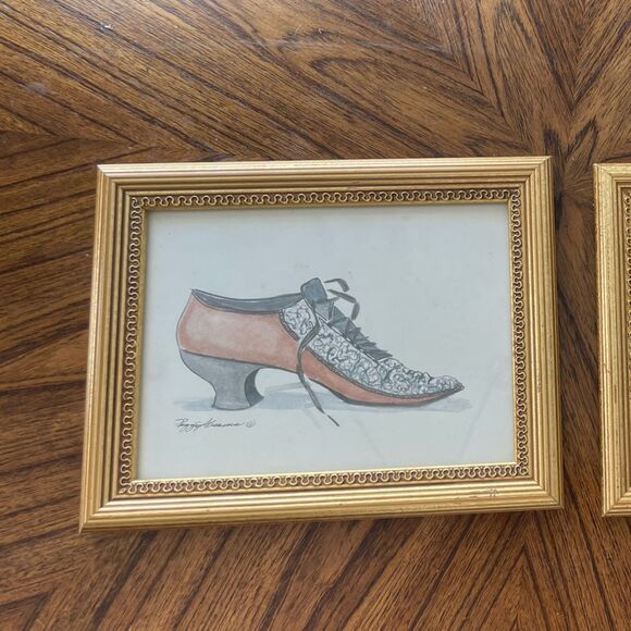 Peggy Abrams Vintage print Victorian Shoe Art Print Matted with Gold Frame. - Picture 3 of 3